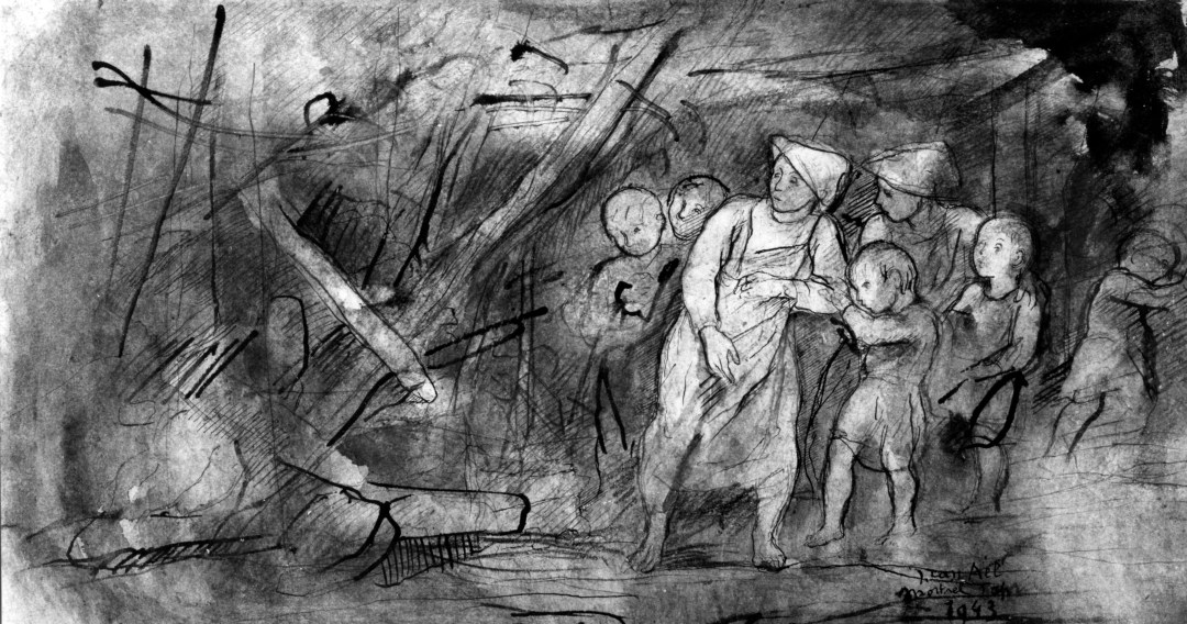 Tekening Jules Van Ael - In Sint-Lutgardis kwamen 61 kinderen en 5 zusters om.